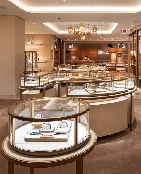 Benutzerdefinierter Luxus-Einzelhandelsglas, der beleuchteten kreisförmigen Schmuck-Display-Schaukasten verriegelt